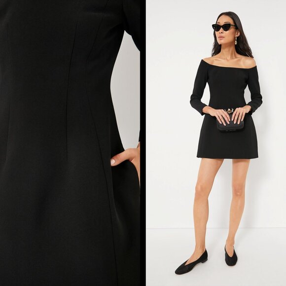 Tuckernuck NEW Black Blakely Off the Shoulder Long Sleeve Formal Mini Dress 0 - Picture 3 of 11
